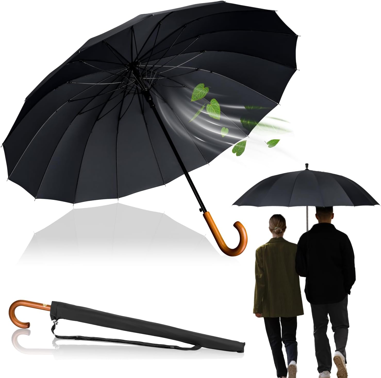 Detalle de LOGAN & BARNES Parapluie résistant à la tempête Ø120cm – Grand parapluie XXL EDINBURGH, 16 baleines