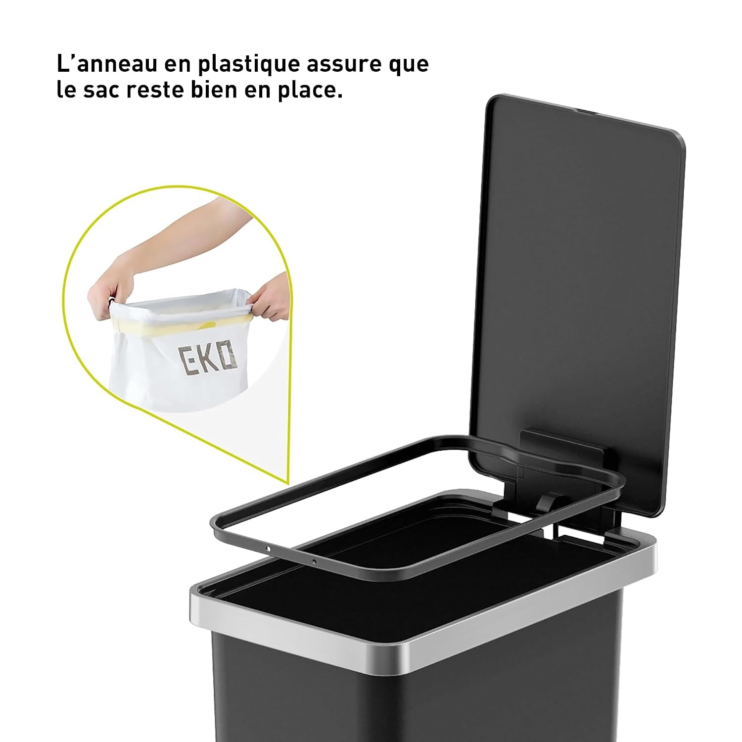 Detalle de EKO Poubelle Cuisine Hana 30L Noire avec Pédale – Finition sobre et fermeture silencieuse