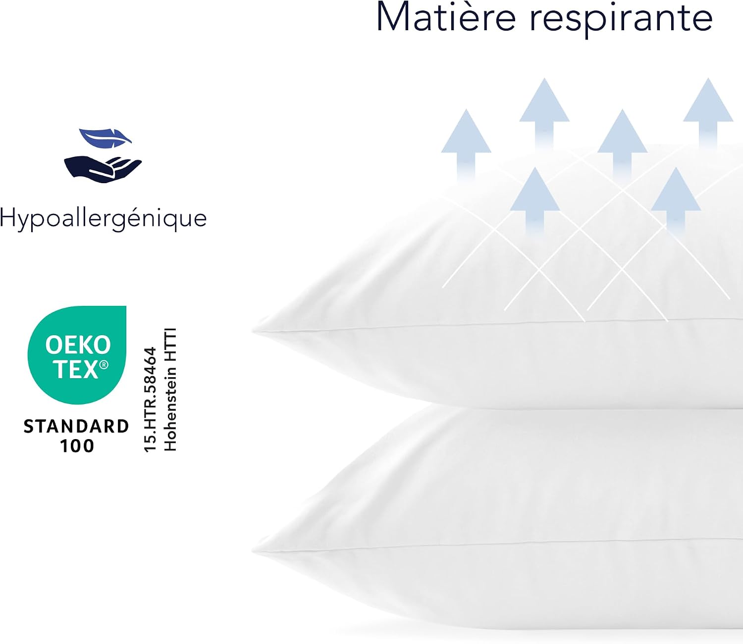 Detalle de Dreamzie Taie Oreiller 60x60 cm (lot de 2) en coton jersey 100% – Blanc