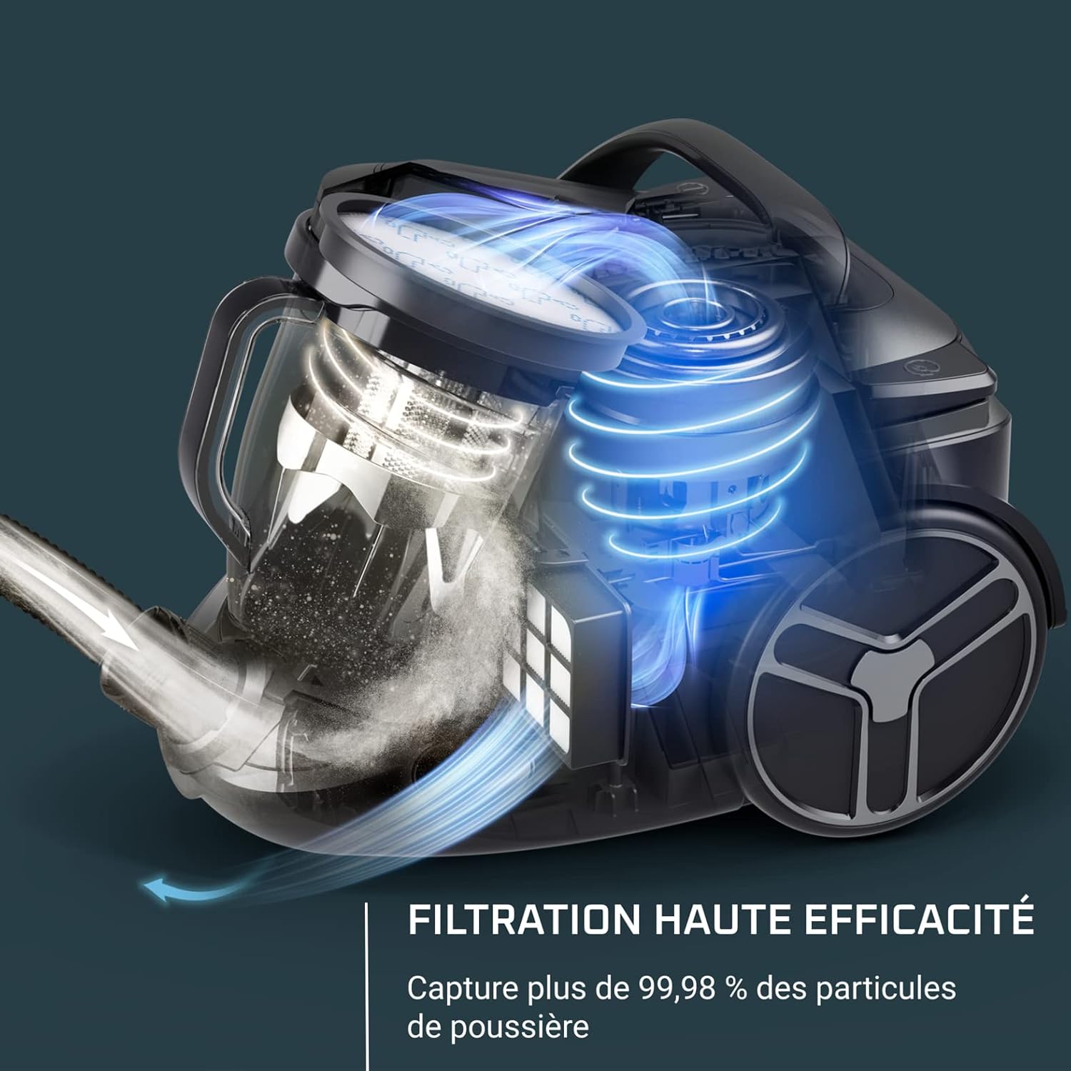 Detalle de Rowenta Silence Force Cyclonic Effitech RO7954EA — aspirateur sans sac 500 W, 59 dB, noir/or rose