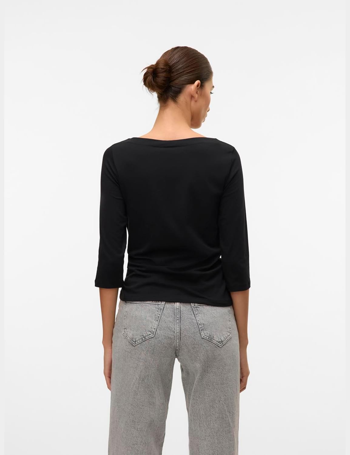 Detalle de VERO MODA Top à Manches 3/4 col Bateau Extensible — Coupe régulière