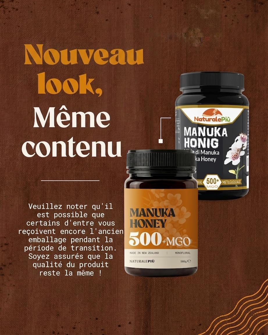 Detalle de NaturalePiù Miel de Manuka 500+ MGO (250 g) brut et bio de Nouvelle-Zélande