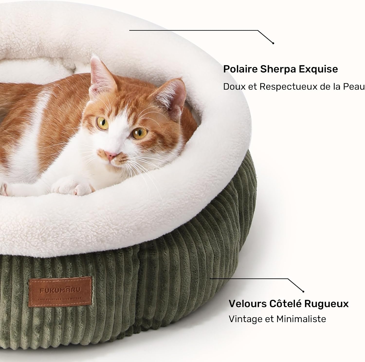 Detalle de FUKUMARU Lit pour Chat rond en cordon d’intérieur, lit lavable doux et confortable (vert)