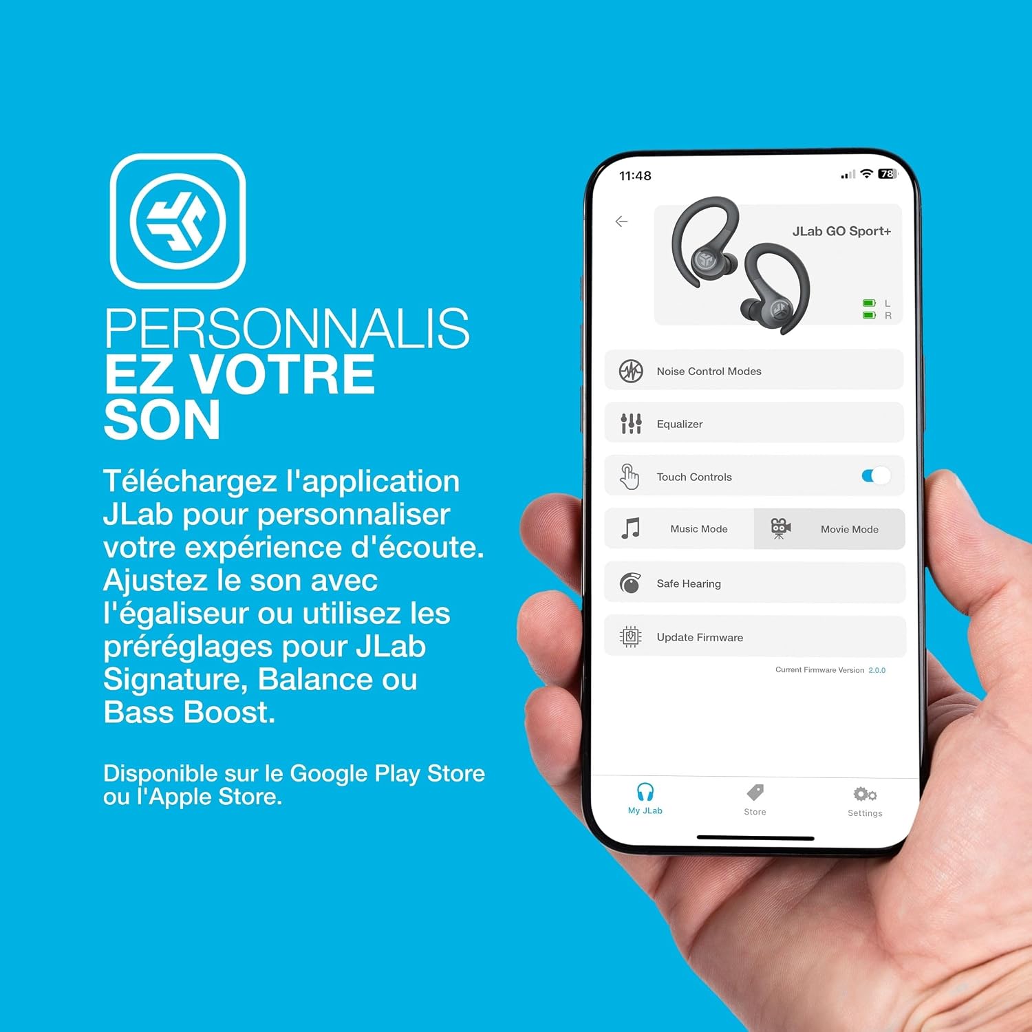 Detalle 2 de JLab Go Air Sport+ — écouteurs Bluetooth true wireless sport, 35 h d’autonomie, étanchéité IP55