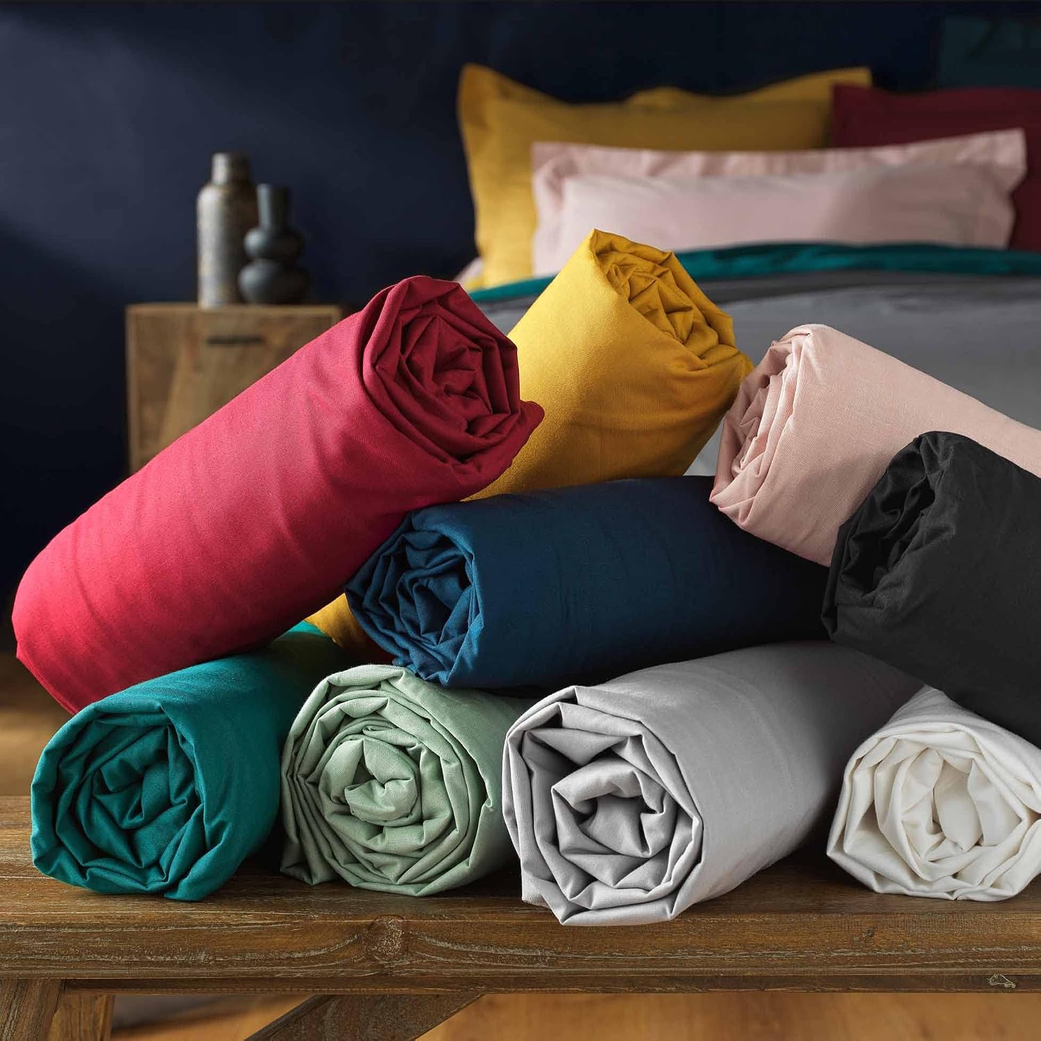 Detalle de Douceur d'intérieur, Drap Housse Lina Anthracite (160 x 200 cm) – 100% coton