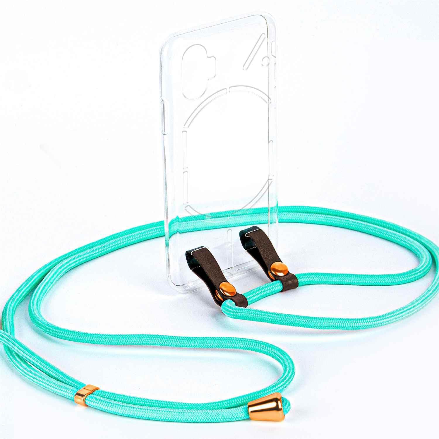 Detalle 2 de moex Étui à chaîne turquoise pour Nothing Phone 1 — coque silicone transparente avec cordon réglable