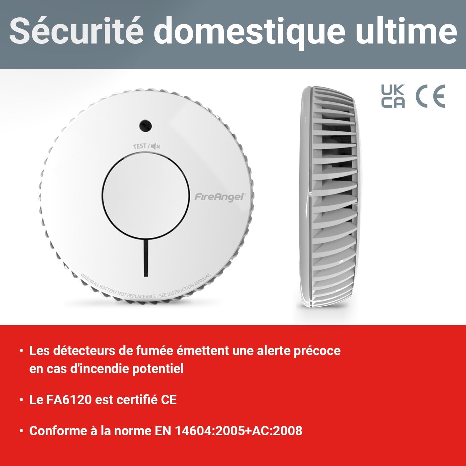 Detalle de Fire Angel Lot de 2 Détecteurs de fumée optiques NF certifiés – remplacement et détection précoce