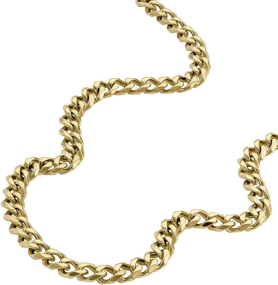 Detalle de Fossil Collier en acier inoxydable doré avec fermoir à mosqueton – modèle masculin