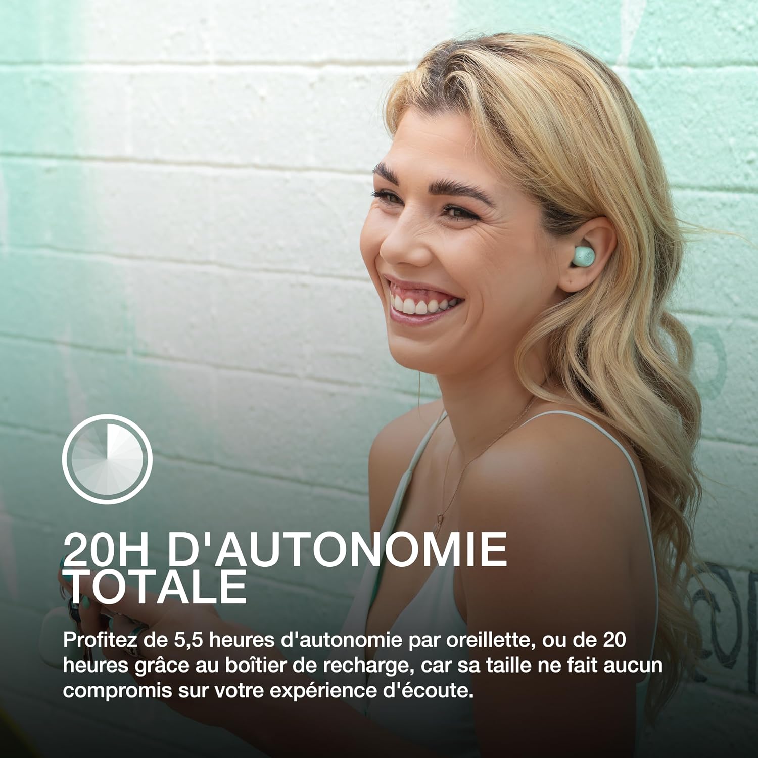 Detalle 2 de JLab JBuds Mini : écouteurs Bluetooth sans fil compacts, micro et boîtier USB, jusqu’à 20+ h d’autonomie (Menthe)