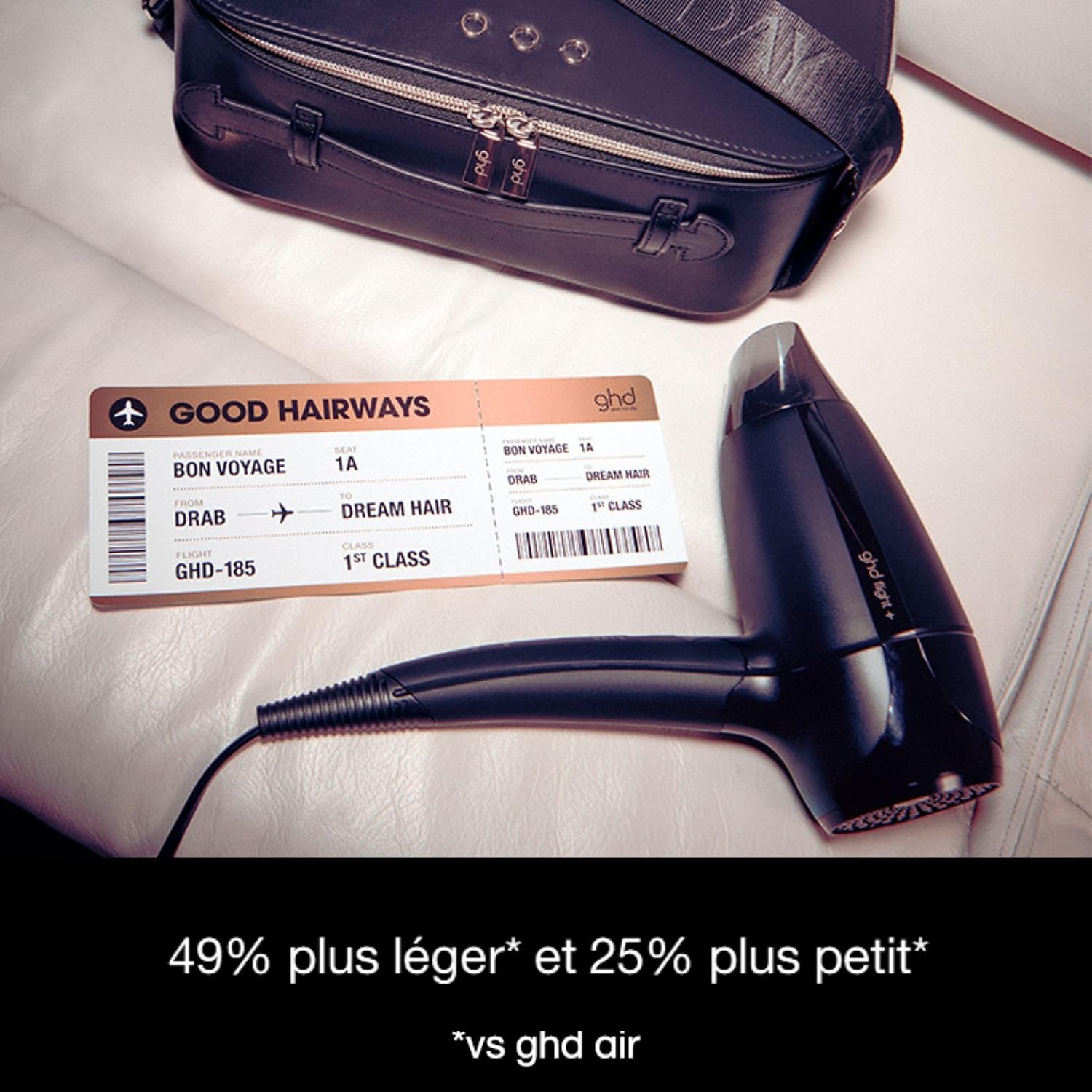 Detalle de Sèche-cheveux de voyage ghd Flight+ (noir) – pliable, double voltage et Vanity incluse