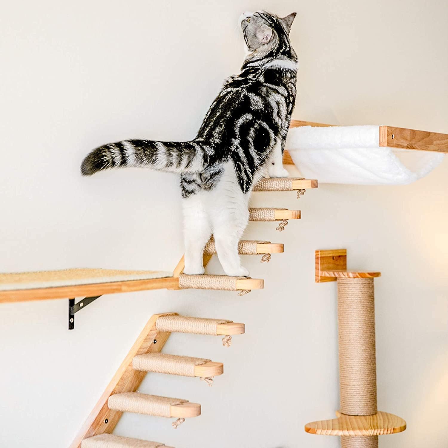 Detalle de FUKUMARU Hamac pour chat mural grande avec étagère et perchoirs modernes