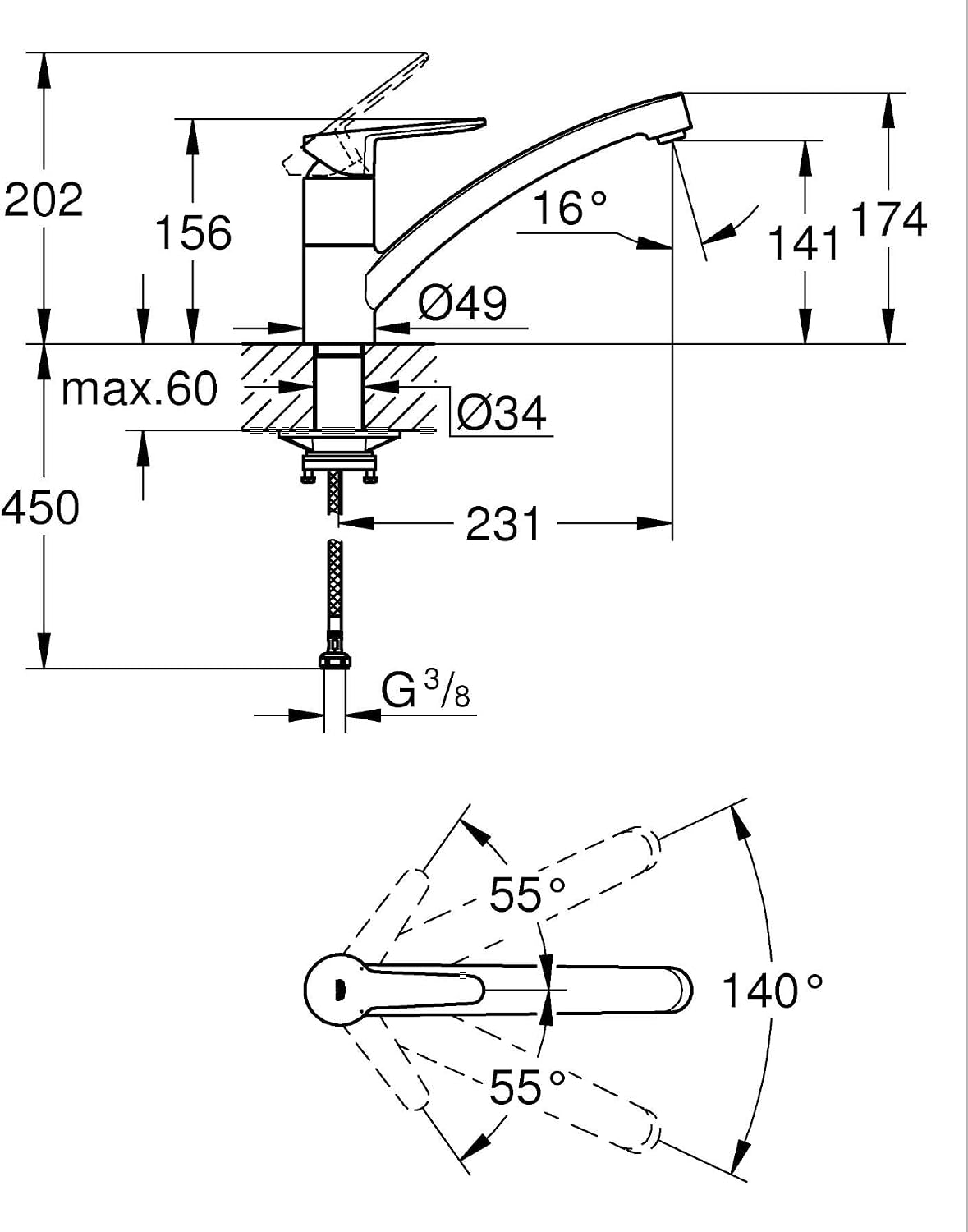 Thumbnail 6 de GROHE StartEco Mitigeur Monocommande Évier Chromé – Rotation 140°, Mousseur avec Fente sans outil