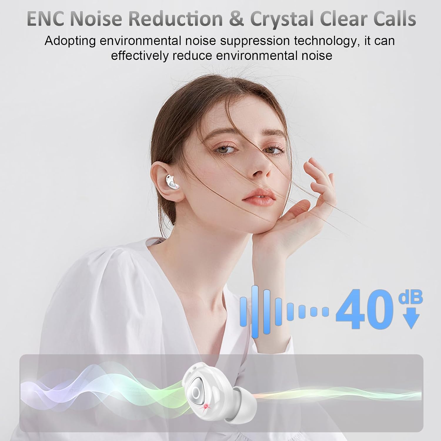 Detalle de buwy Écouteurs Bluetooth sans fil 5.4 à design rotatif, graves et contrôle tactile