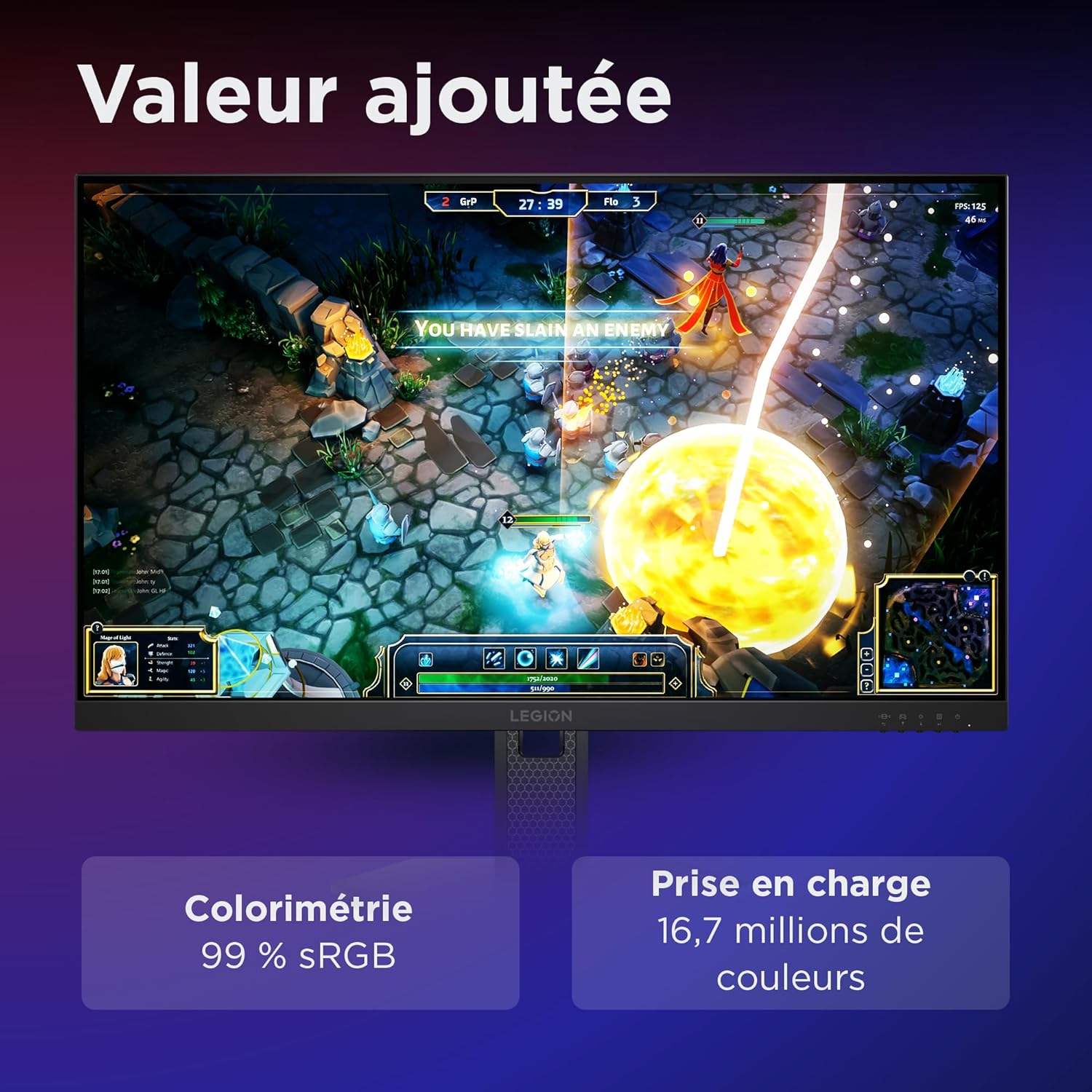 Detalle 2 de Lenovo Legion 27Q-10 — Écran gaming de 27 pouces QHD avec Eyesafe, 240 Hz et IPS