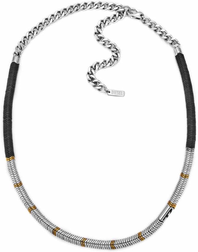 Detalle de Diesel Collier pour homme en acier inoxydable bicolore à fermoir mousqueton – 2 tons