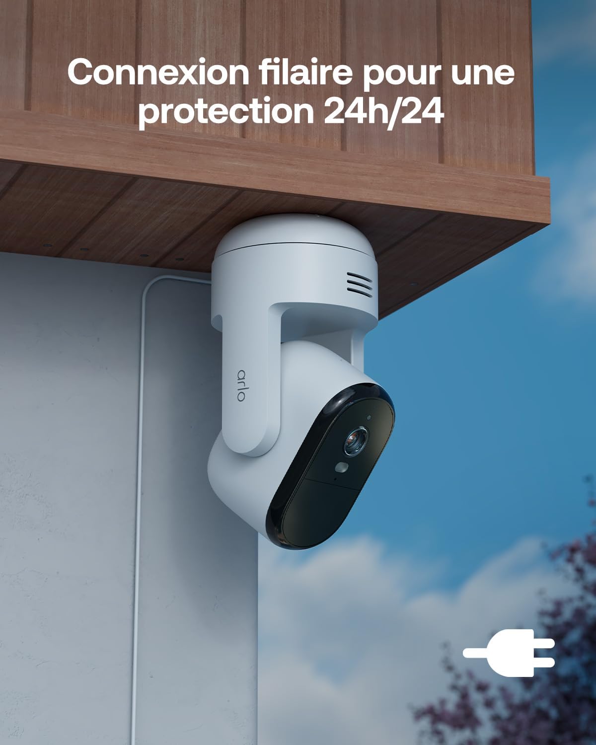 Detalle de Arlo Essential 3 FHD PTZ 360° — caméra WiFi extérieure avec détection IA, vision nocturne couleur et projecteur