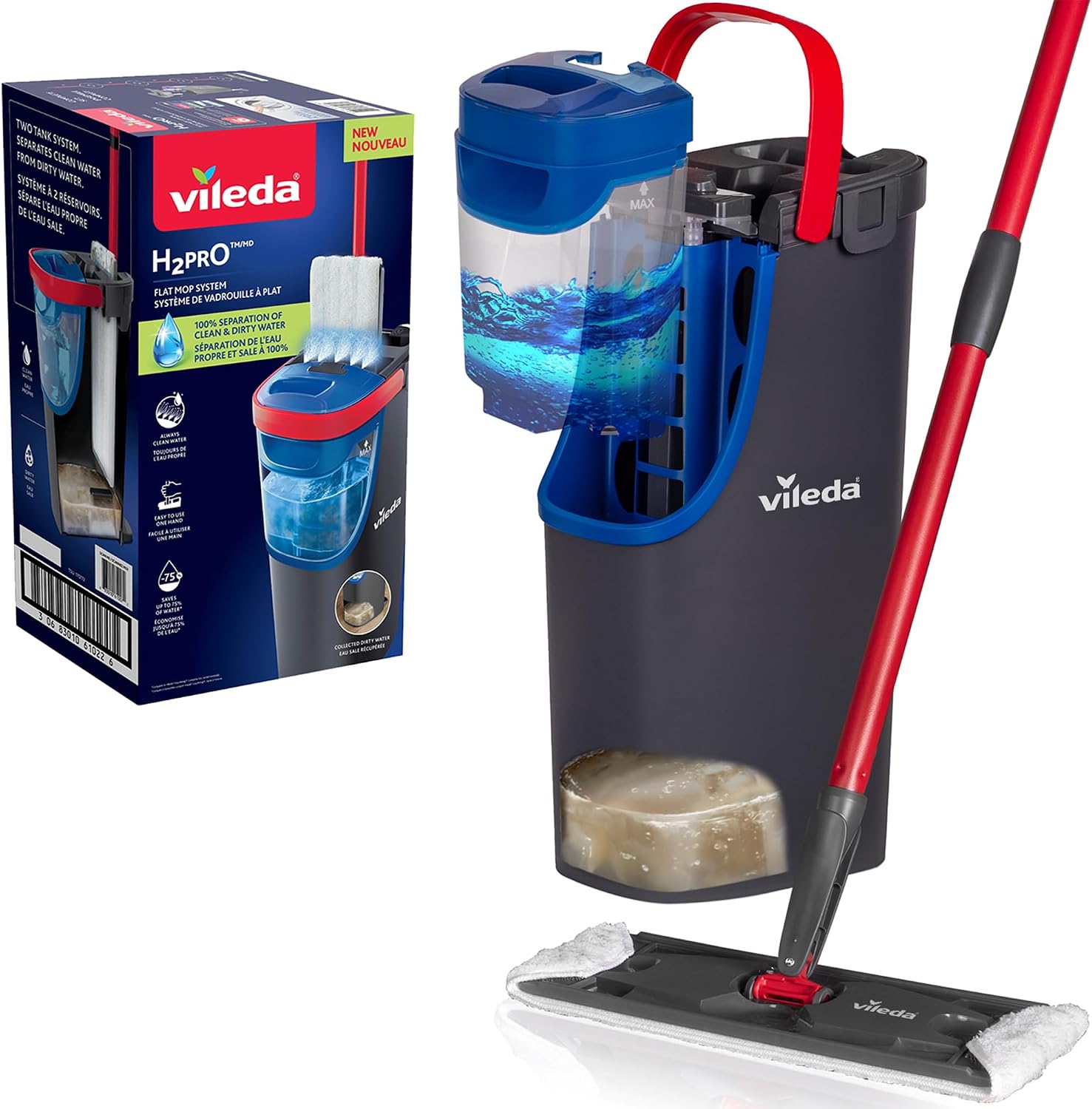 Detalle de Vileda H2pro Balai Plat — Système Double Réservoir et Microfibre Lavable