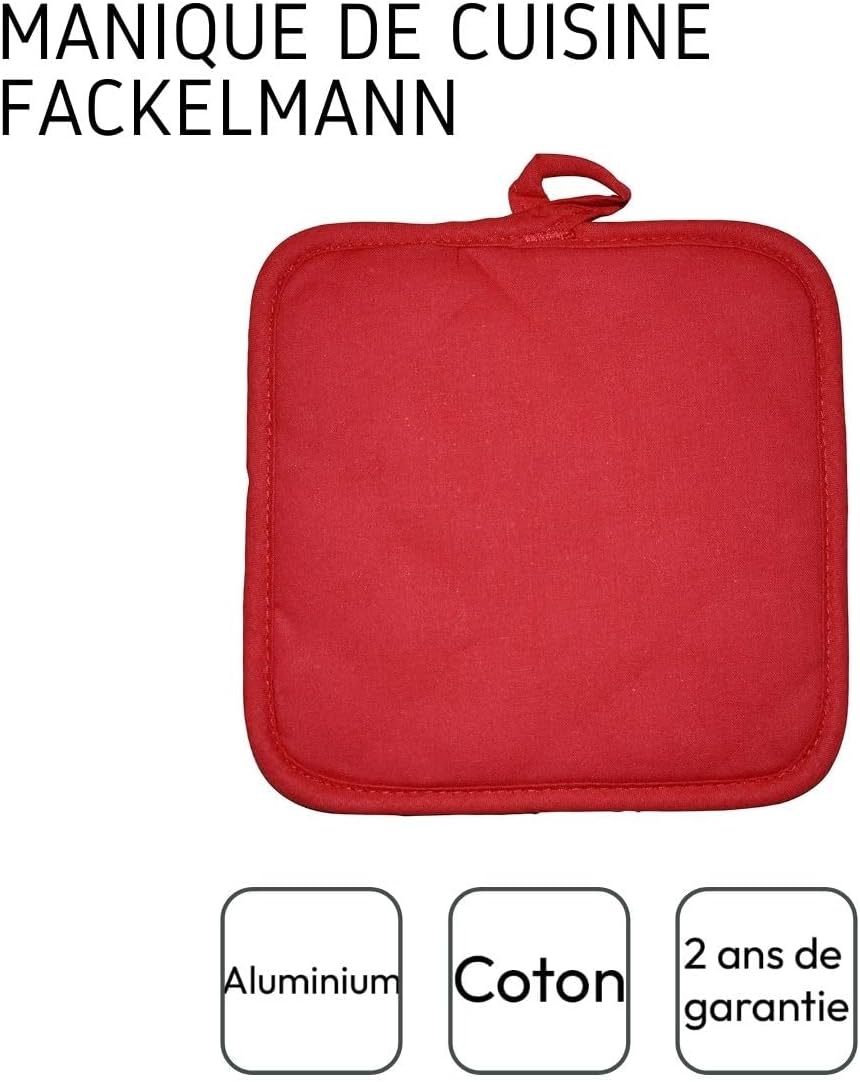 Detalle de Fackelmann manique de cuisine aluminisée gris et rouge 17 x 17 cm