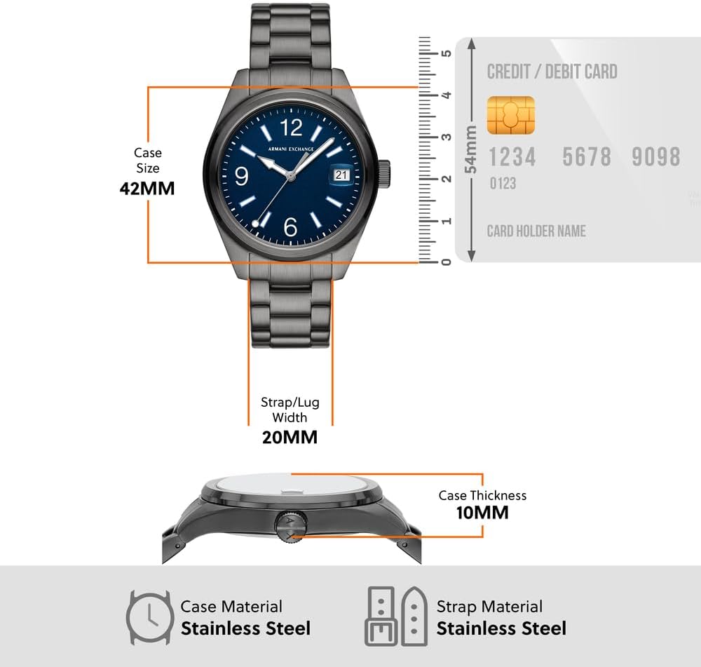 Detalle de Armani Exchange Montre Homme - Boîtier 42 mm, acier et cadran bleu