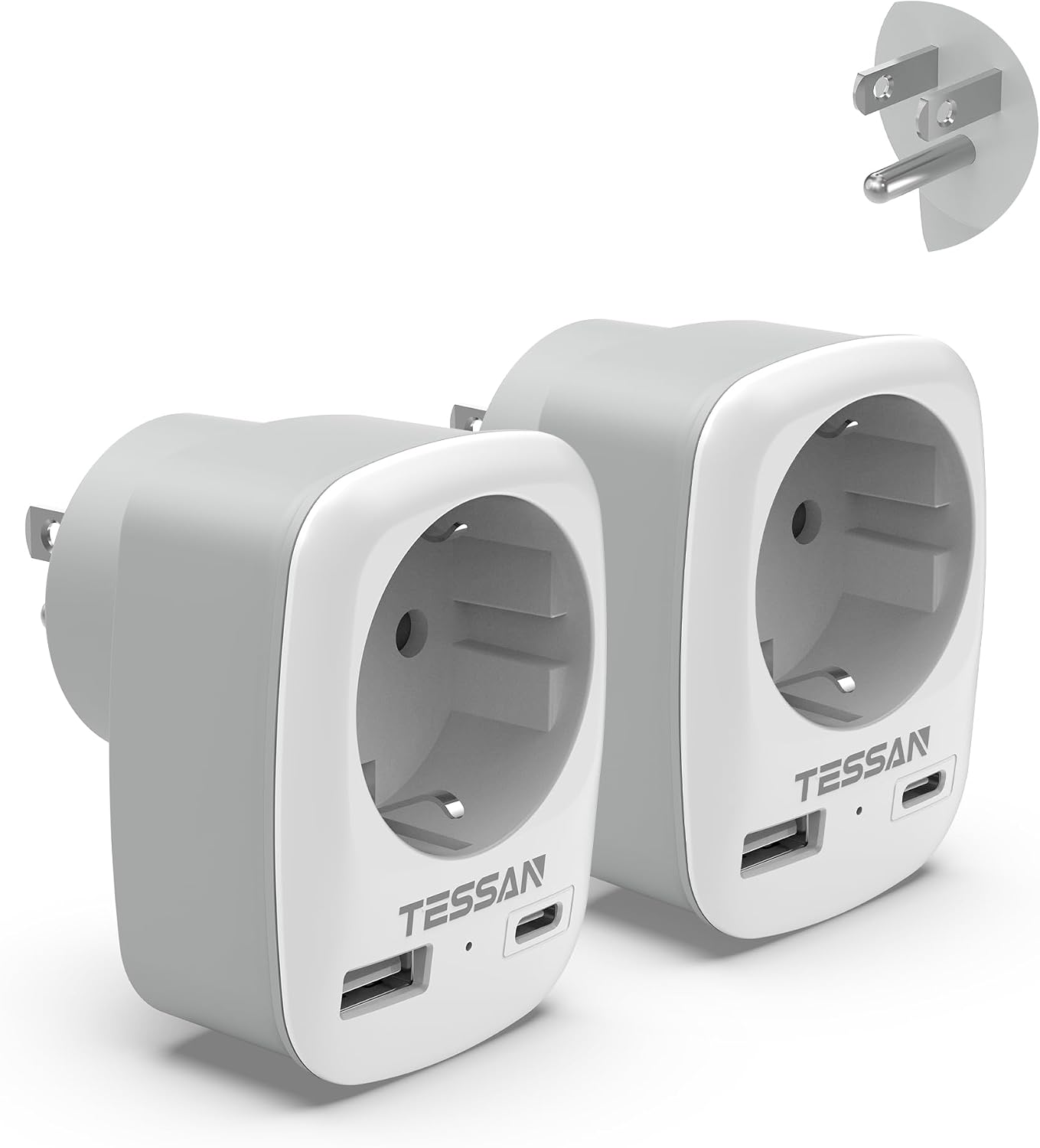 Detalle de TESSAN Adaptateur prise France→USA 3‑en‑1 1250W 🔌