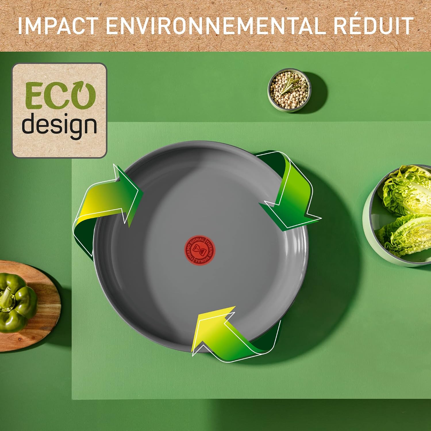 Detalle de Tefal Ingenio Renew Poêle 28 cm – induction, revêtement céramique Inoceram, recyclée, Thermo-Signal