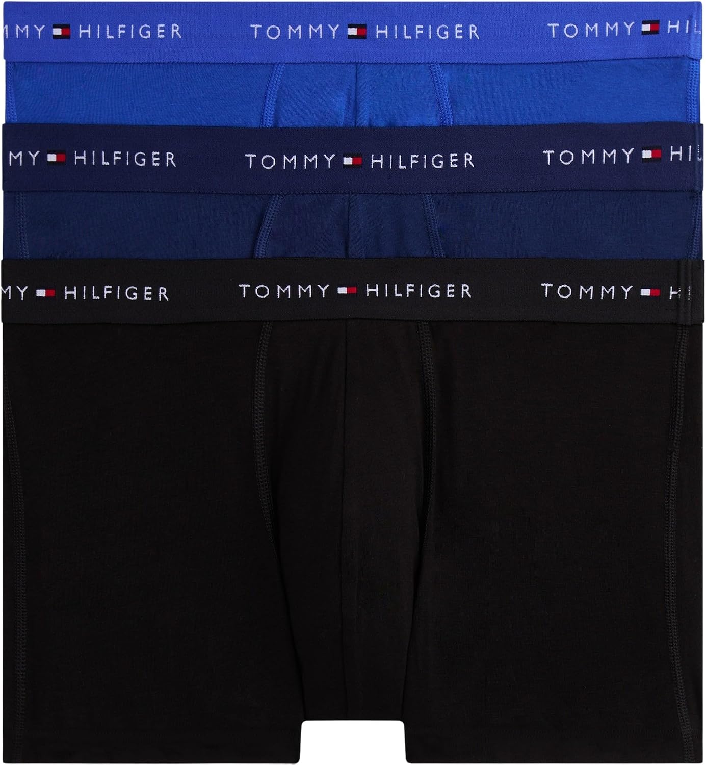 Detalle de Tommy Hilfiger Les Essentiels – Lot de 3 trunks extensibles en coton (bleu profond / lapis bleu / blanc)