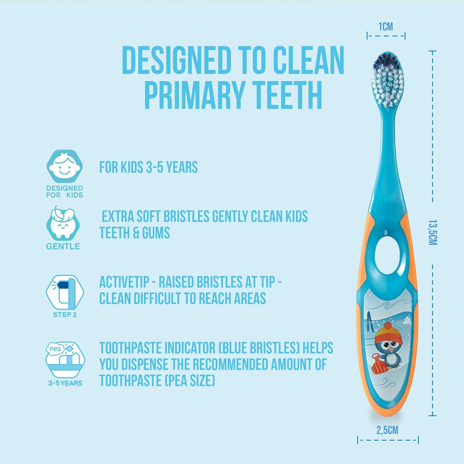 Detalle de Jordan Step 2 : Brosse à dents pour enfants (3–5 ans) — Pack 4, poils souples, double poignée