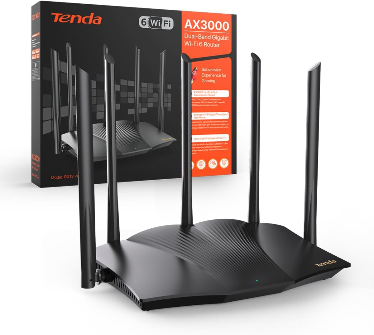 Detalle de Tenda RX12 Pro : routeur WiFi 6 AX3000 dual band Gigabit 4 ports, WiFi+ Mesh