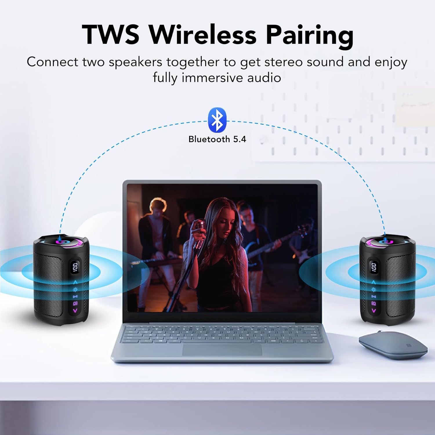 Detalle de aowoka Enceinte Bluetooth portable étanche IPX7 avec écran et éclairage LED RGB