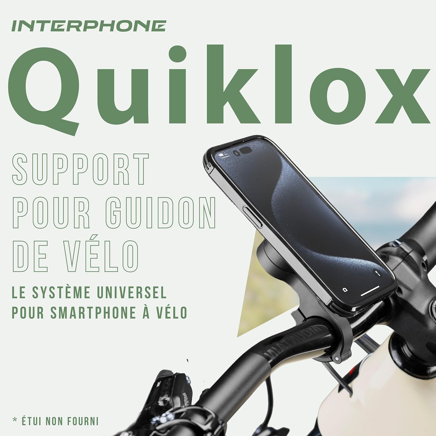 Detalle de Interphone QUIKLOX Support téléphone vélo – Support smartphone fiable pour guidon 22–31,8 mm