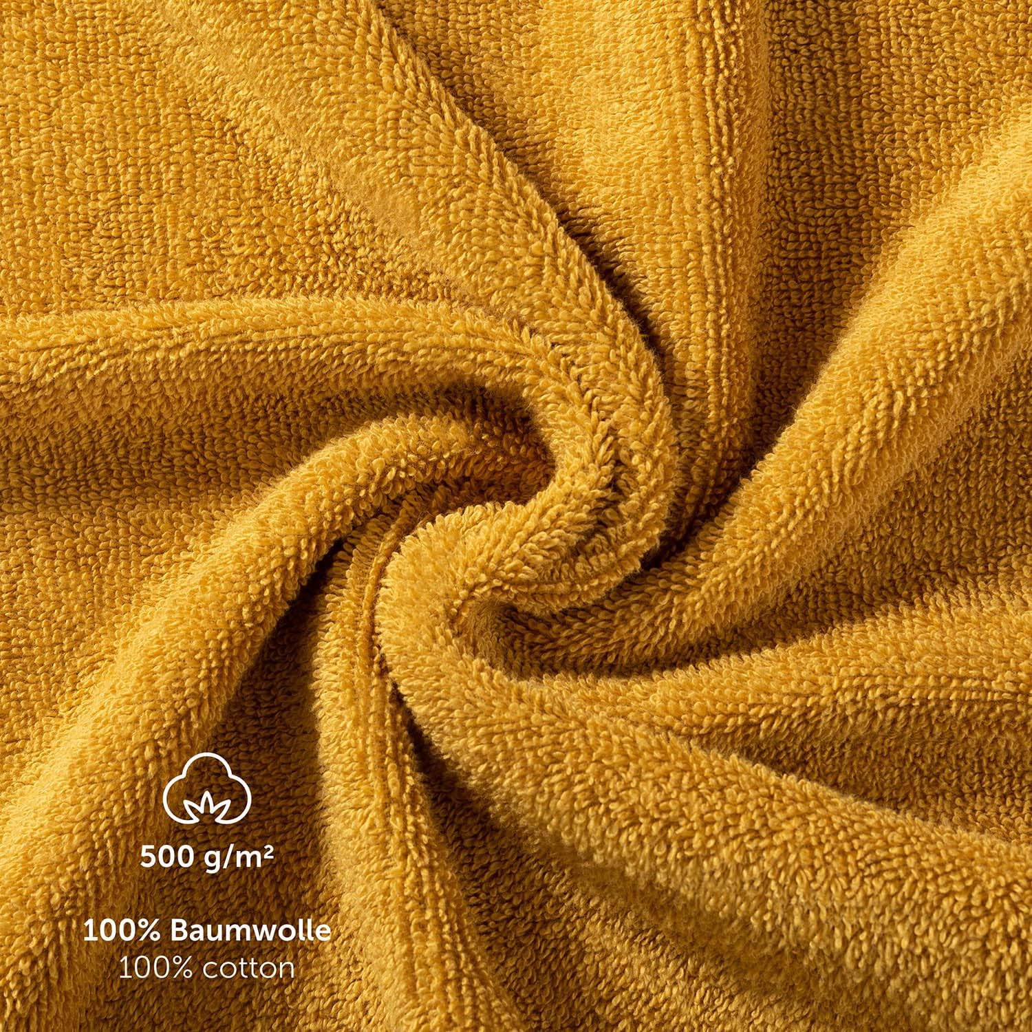Detalle de Blumtal – Lot de 2 serviettes de bain jaune moutarde 70x140 cm en coton certifié Oeko-Tex®