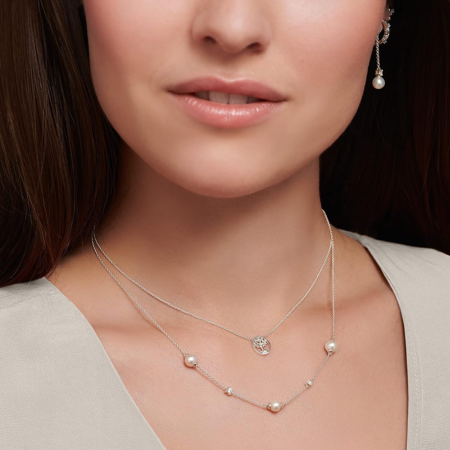 Detalle 2 de Thomas Sabo chaîne à perles avec pierres blanches en argent 925