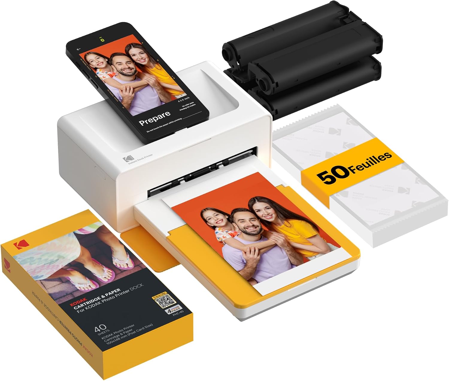 Detalle de Kodak Dock Plus 4Pass Imprimante Photo (10x15 cm) avec Pack de 50 Feuilles (10 + 40) – couleur jaune