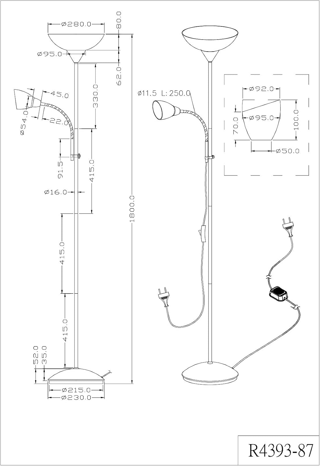 Detalle de RL LIVE YOUR LIGHT R4393-87 Lampadaire E27 Blanc
