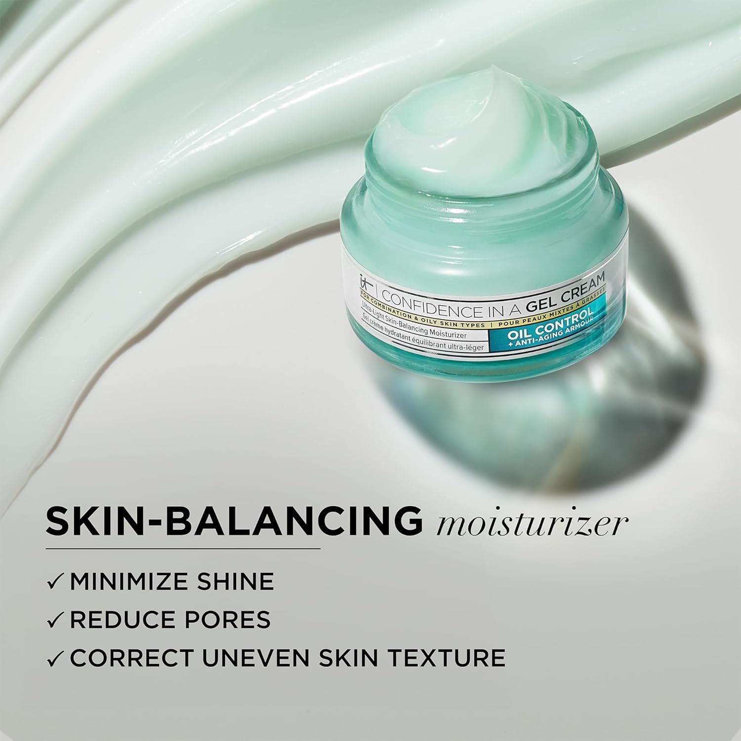 Detalle de IT Cosmetics Confidence in a Gel Cream — gel-crème hydratant anti-âge, contrôle du sébum et pores, peau mixte à grasse (60 ml)