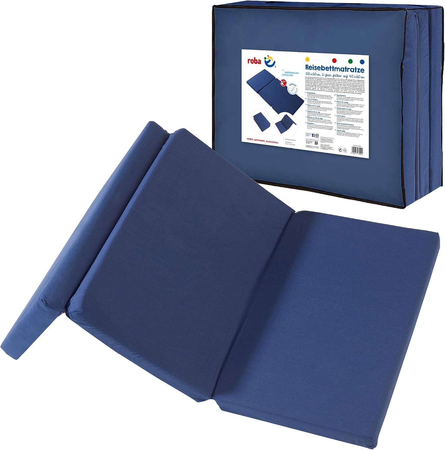 Detalle de Roba Matelas Bébé de Voyage Pliant 60x120 cm Bleu Foncé avec Sac de Transport et Housse Amovible