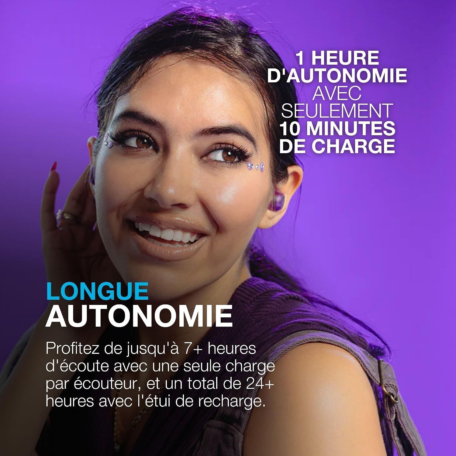Detalle de JLab Go Pop ANC Écouteurs Bluetooth : réduction de bruit, 24 h d’autonomie et design néon transparent