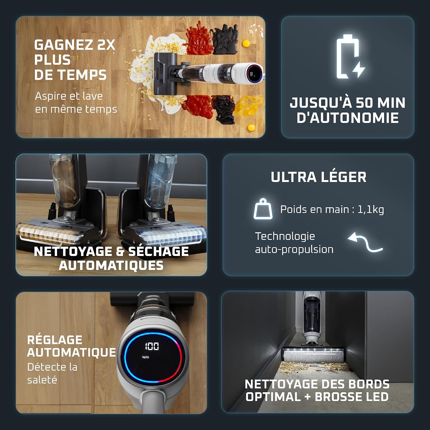 Detalle 2 de Rowenta X-Clean5 GZ5557EE — Aspirateur Laveur sans Fil 2-en-1 avec détection Auto et Séchage à l’air chaud