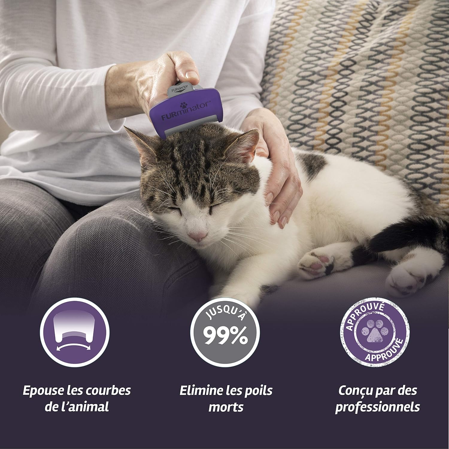 Detalle de FURminator Outil de toilettage pour chat grande taille à poils longs – poignée ergonomique, élimination du poil en 1 clic