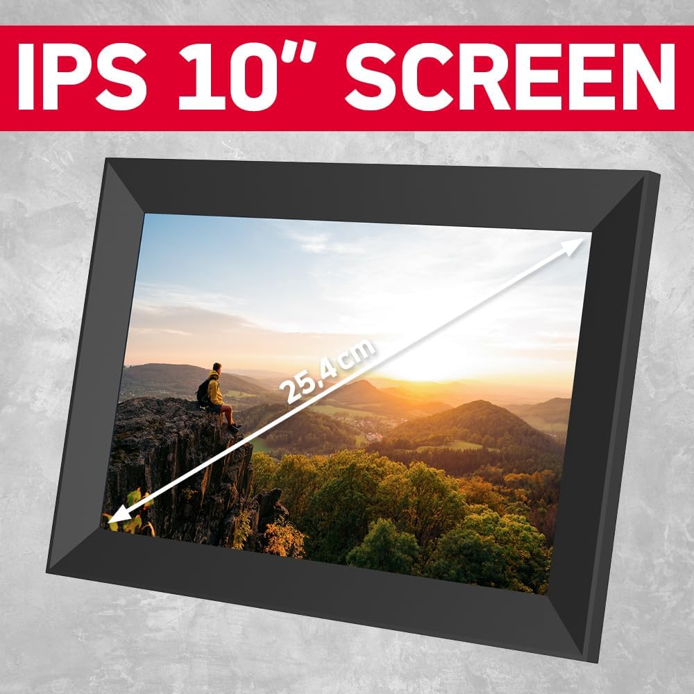 Detalle de AgfaPhoto Cadre Photo Numérique Realiview APF1000, écran LED 10" 1024x600 avec horloge et calendrier programmable