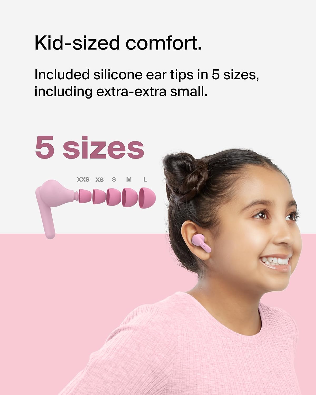 Detalle 2 de Belkin SoundForm Nano 2: Écouteurs Bluetooth pour enfants – Rose, 28 h d’autonomie, volume limité