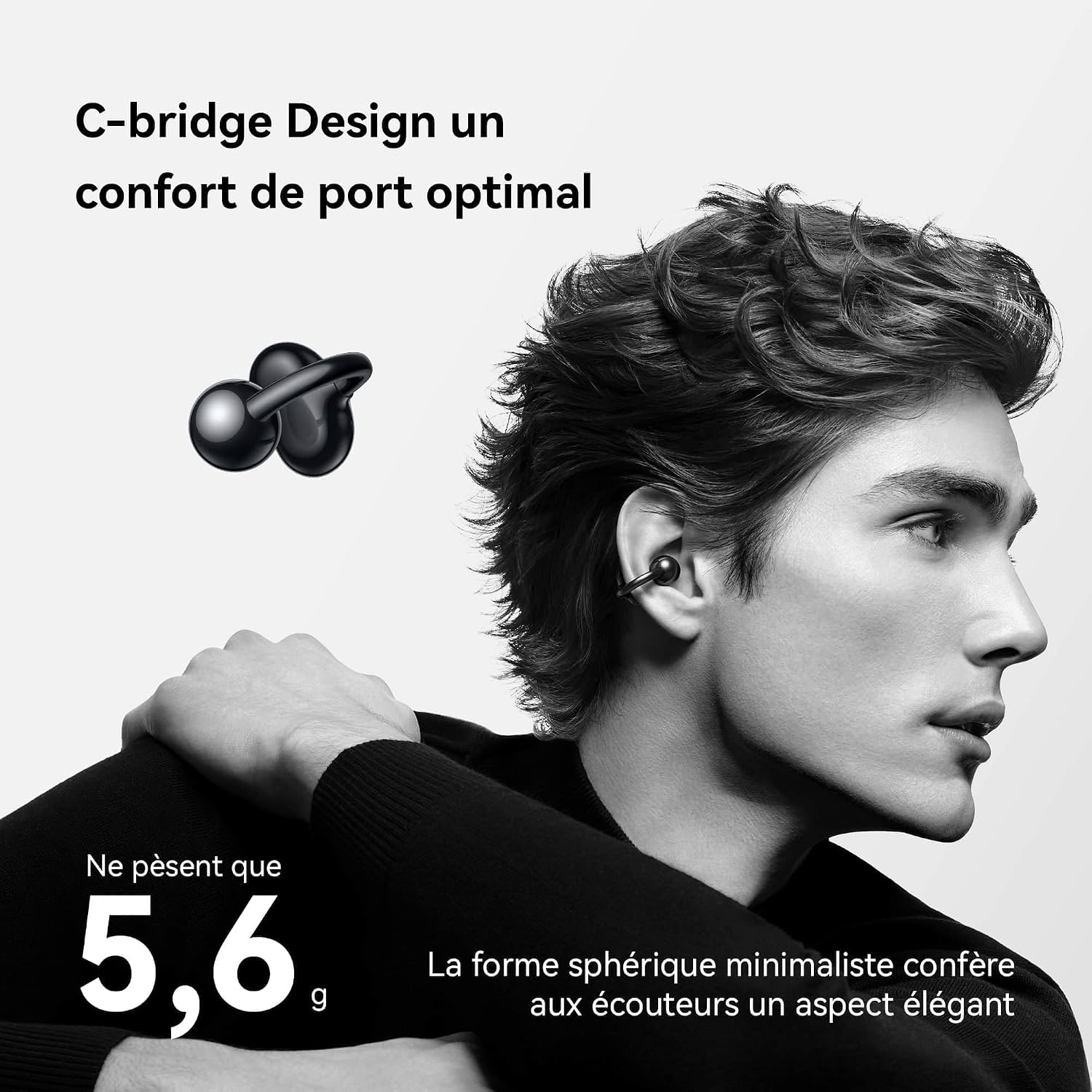 Detalle 2 de HUAWEI FreeClip : écouteurs Bluetooth ouverts, autonomie jusqu’à 8 h, IP54 et double connexion