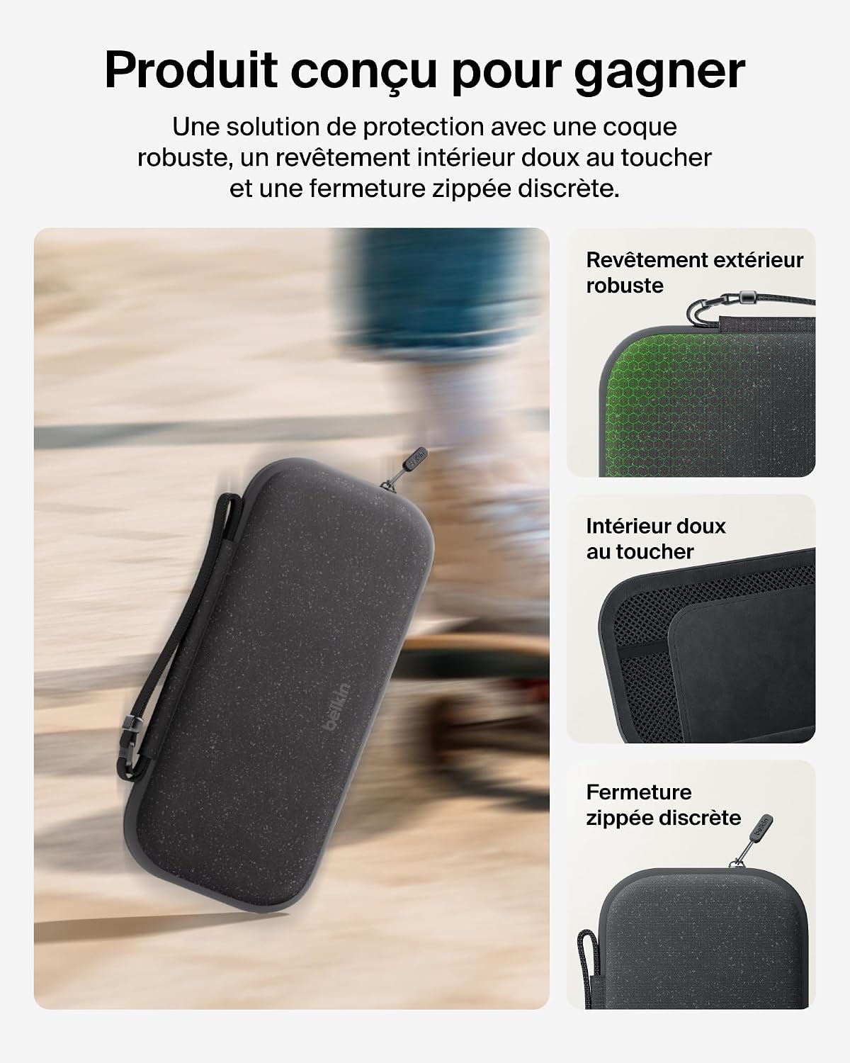 Detalle de Belkin Gaming Pochette pour Nintendo Switch 2 – Étui rigide léger avec compartiment AirTag et 12 emplacements pour cartes