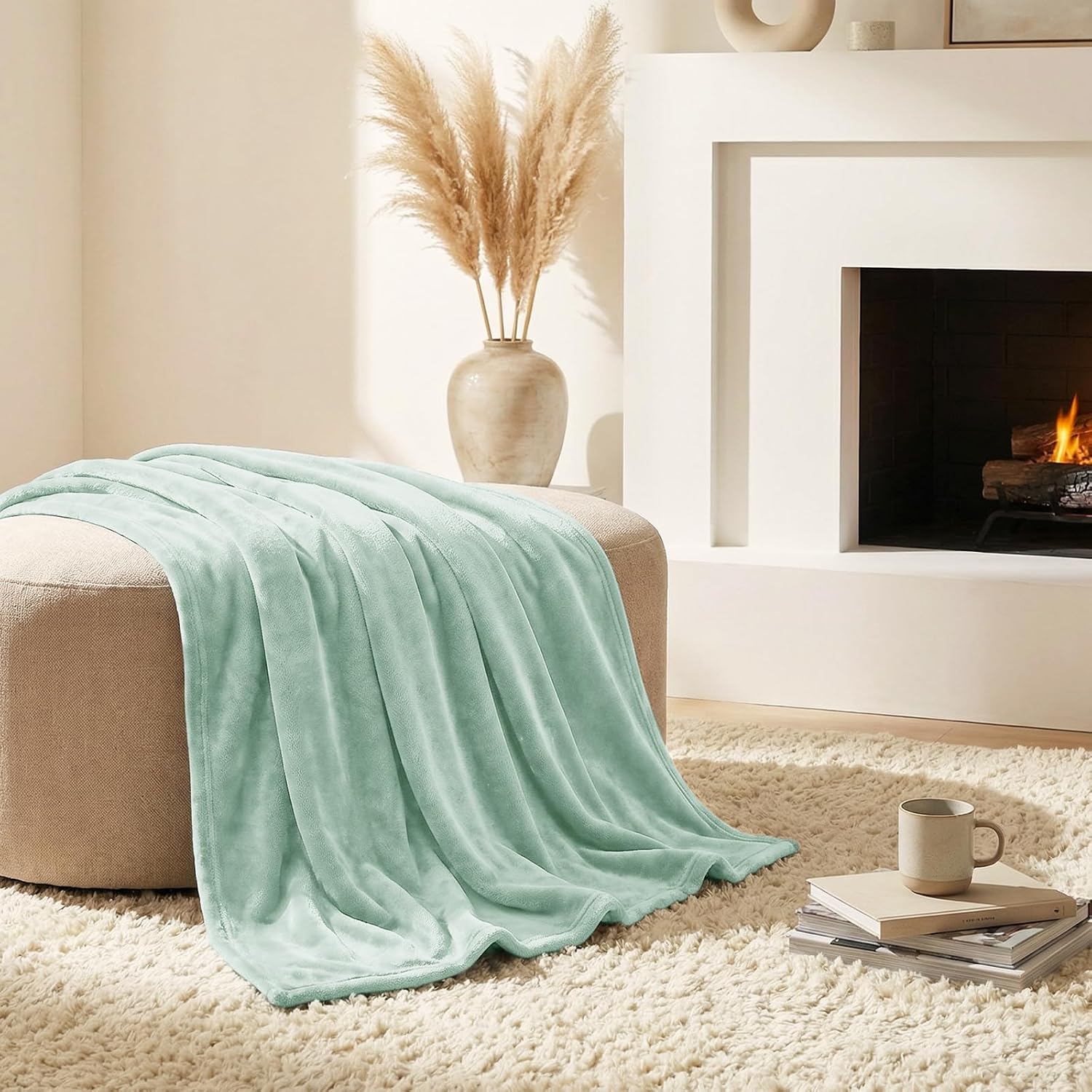 Detalle 2 de CozyLux Plaid couverture polaire 220x240 cm vert sauge