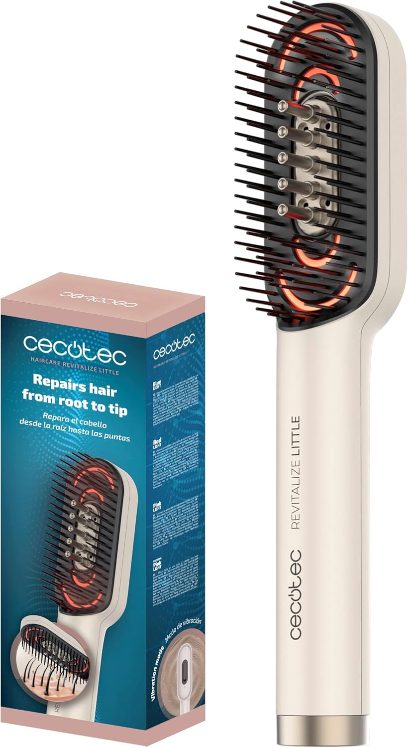 Detalle de Cecotec HairCare Revitalize Little : brosse réparatrice aux 4 lumières LED, applicateur de sérum et massage vibratoire