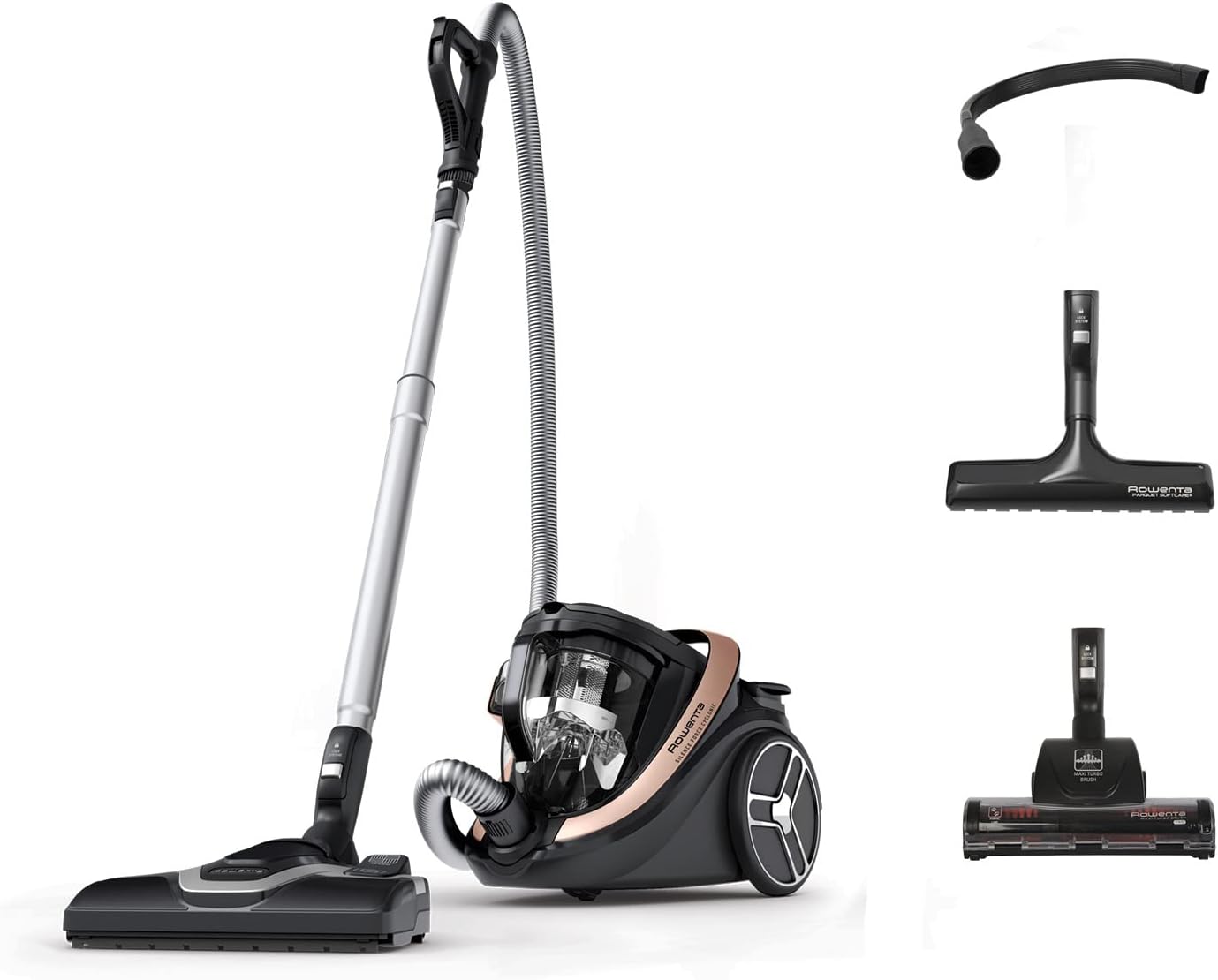 Detalle de Rowenta Silence Force Cyclonic Effitech RO7954EA — aspirateur sans sac 500 W, 59 dB, noir/or rose