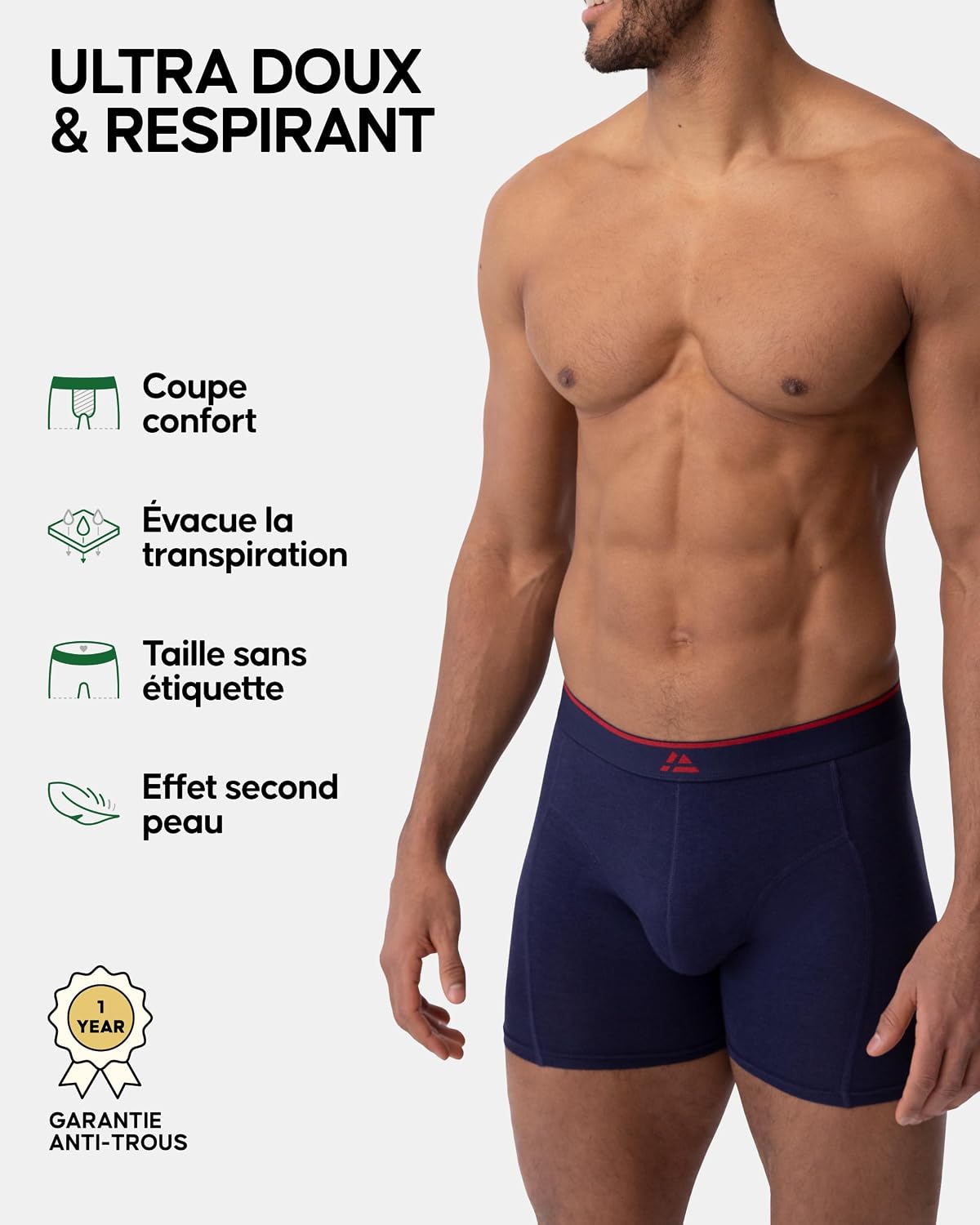 Detalle de DANISH ENDURANCE Boxer en bambou pour hommes – lot de 3, avec ou sans braguette