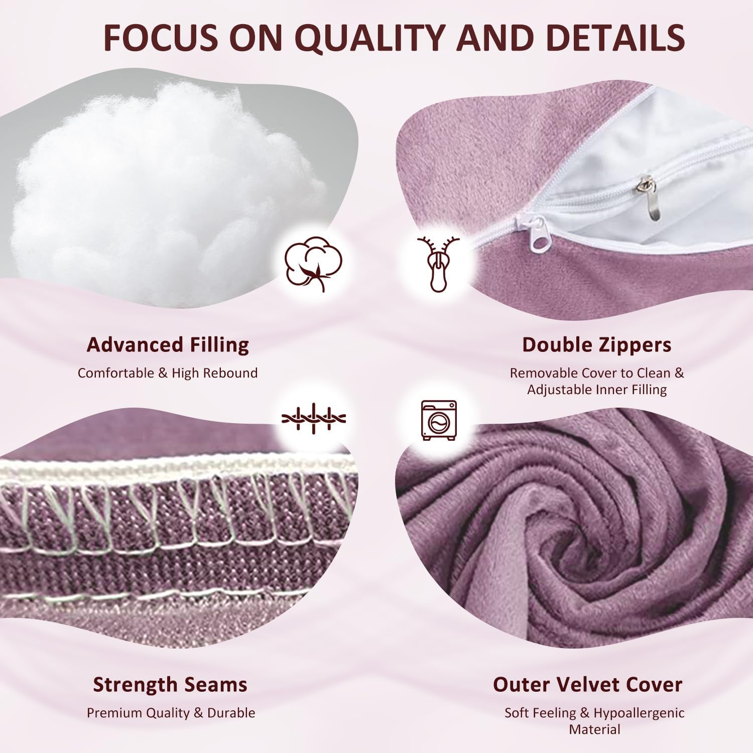 Detalle de Chilling Home Coussin de grossesse et d’allaitement en forme de U en velours amovible, Violet