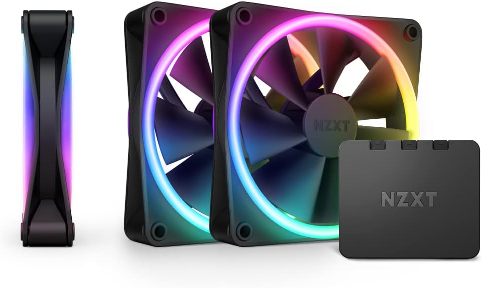 Detalle de NZXT F120 RGB Duo (RF-D12TF-B1) — pack de 3 ventilateurs double LED de 120 mm avec contrôleur