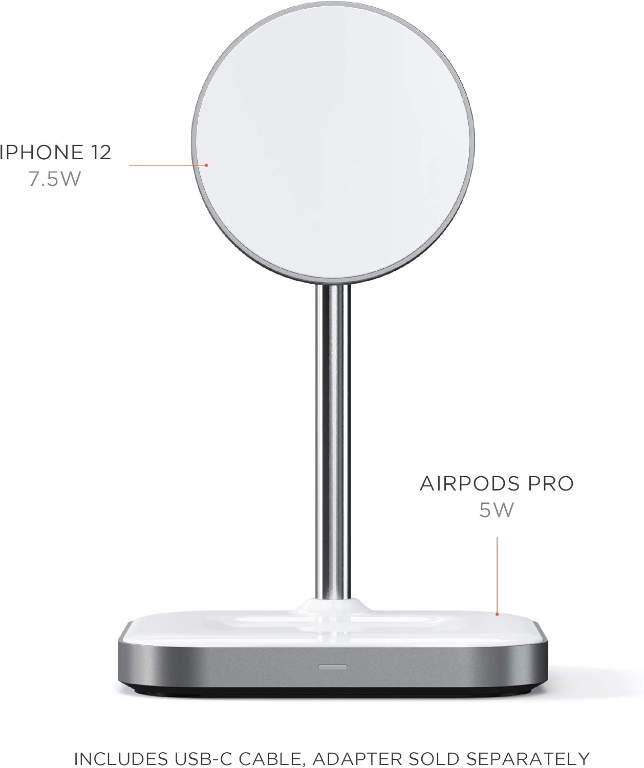 Detalle 2 de SATECHI Station de charge induction 2 en 1 magnétique pliable pour iPhone (MagSafe) et AirPods